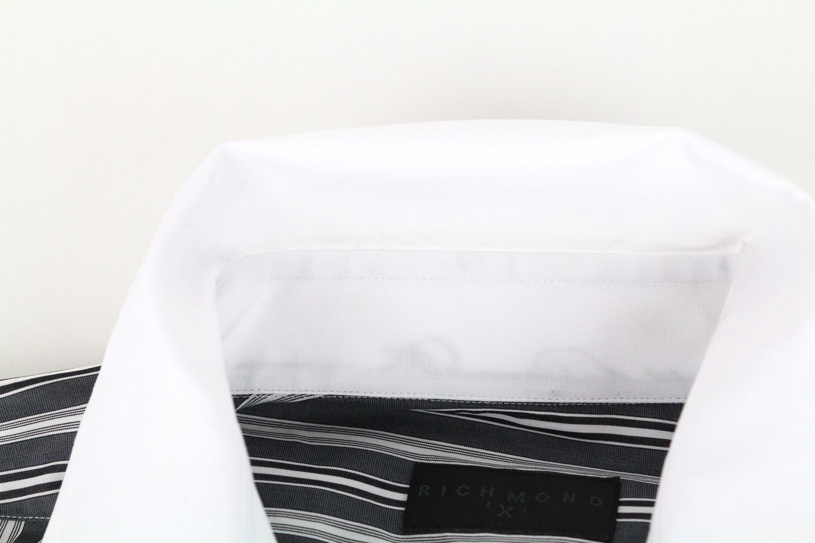 RICHMOND Men's M/L Grey Blue Cotton Blend Shirt w/ Stretch Stripes