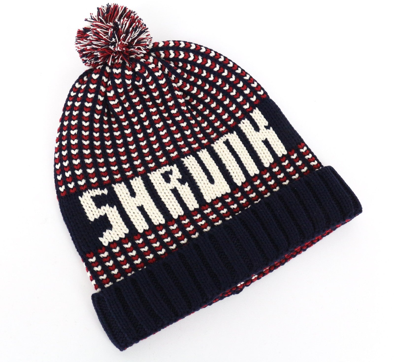 SCOTCH SHRUNK Boys' M Pom Pom Red Navy Knit Beanie Hat Patterned
