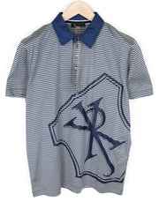 RICHMOND Men's L Blue Cotton Short Sleeve Polo Shirt with Stripe Design