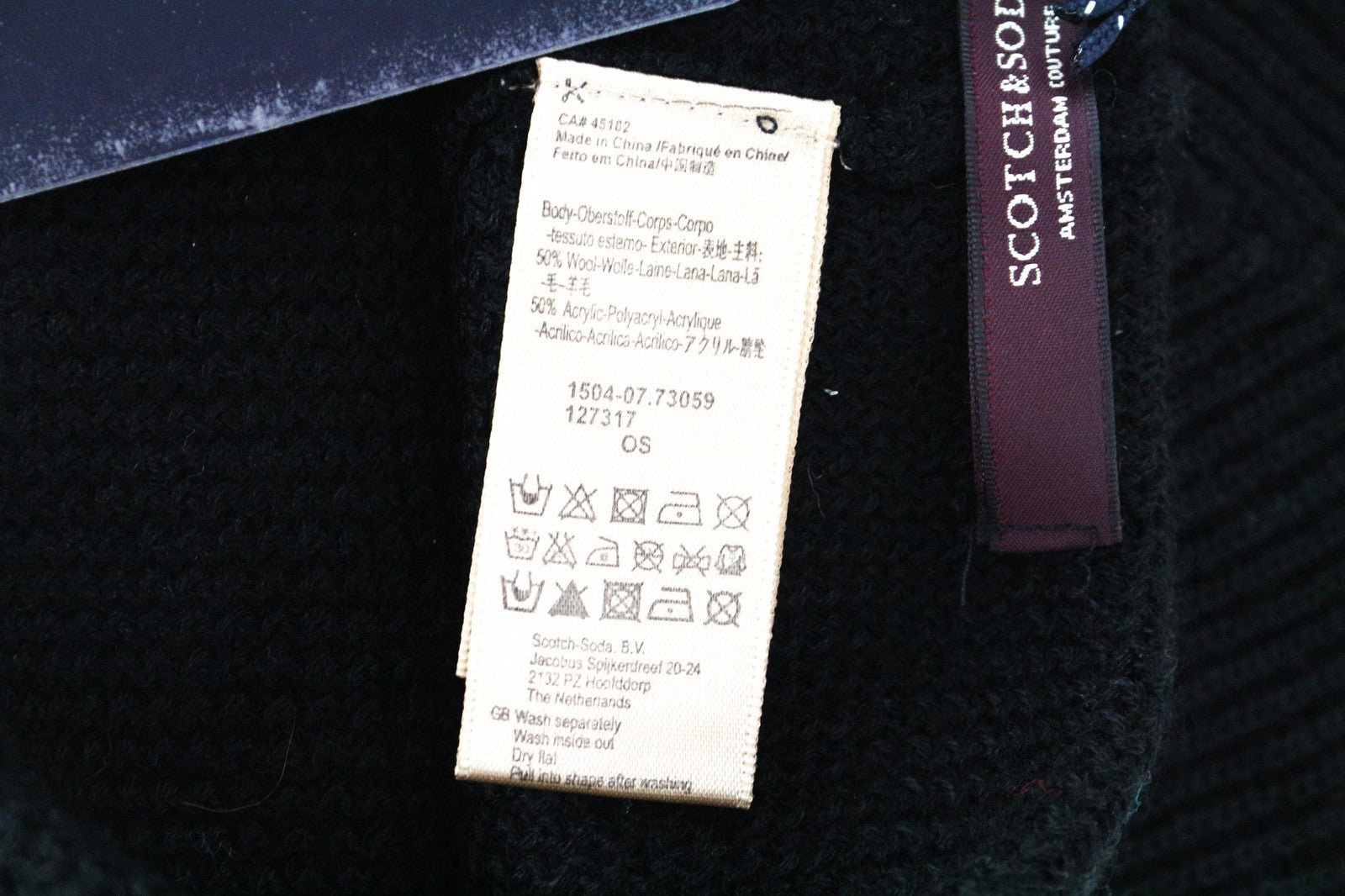 SCOTCH & SODA Men's OS Knitted Logo Beanie Hat in Black Wool Blend