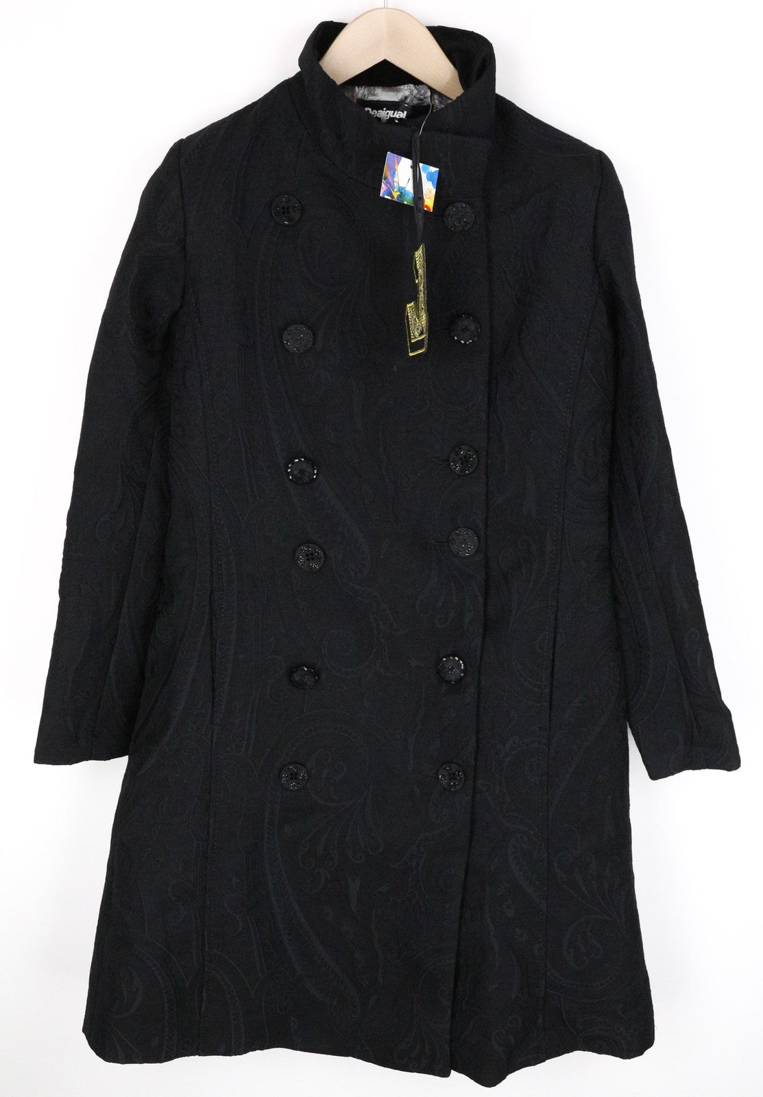DESIGUAL Innocense Women's Coat ~38 Black Wool Cotton Blend Double Front