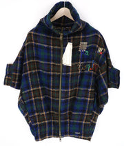 DESIGUAL Women's EU36 Blue Green Short Sleeve Check Wool Blend Zipped Jacket