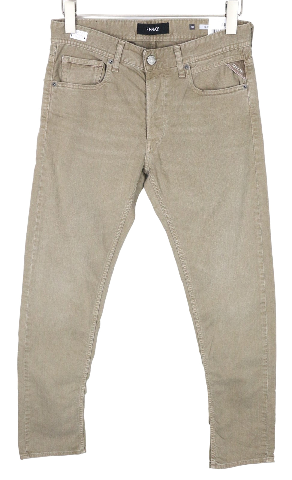 REPLAY Grover Men's W30/L34 Brown Straight Fit Button Cotton Stretch Jeans
