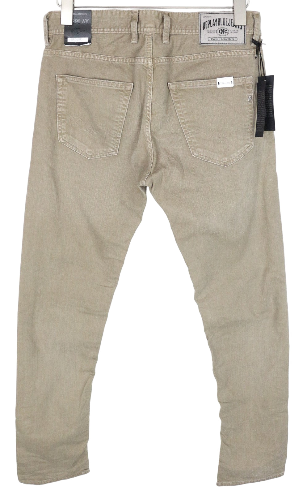 REPLAY Grover Men's W30/L34 Brown Straight Fit Button Cotton Stretch Jeans