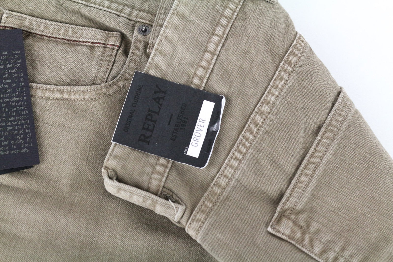 REPLAY Grover Men's W30/L34 Brown Straight Fit Button Cotton Stretch Jeans