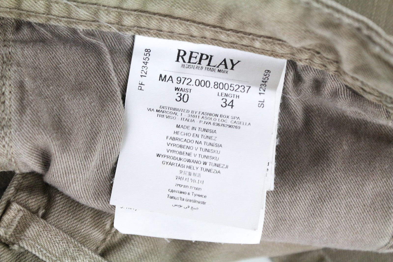 REPLAY Grover Men's W30/L34 Brown Straight Fit Button Cotton Stretch Jeans