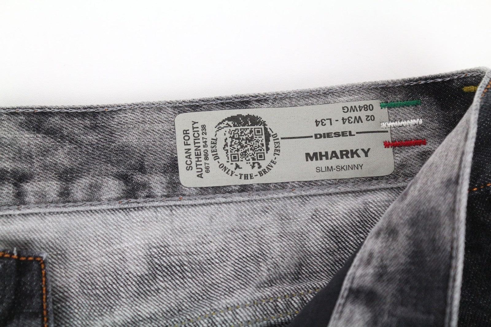 DIESEL Mharky 084WG Men's W34/L34 Grey Ripped Skinny Fit Pure Cotton Jeans