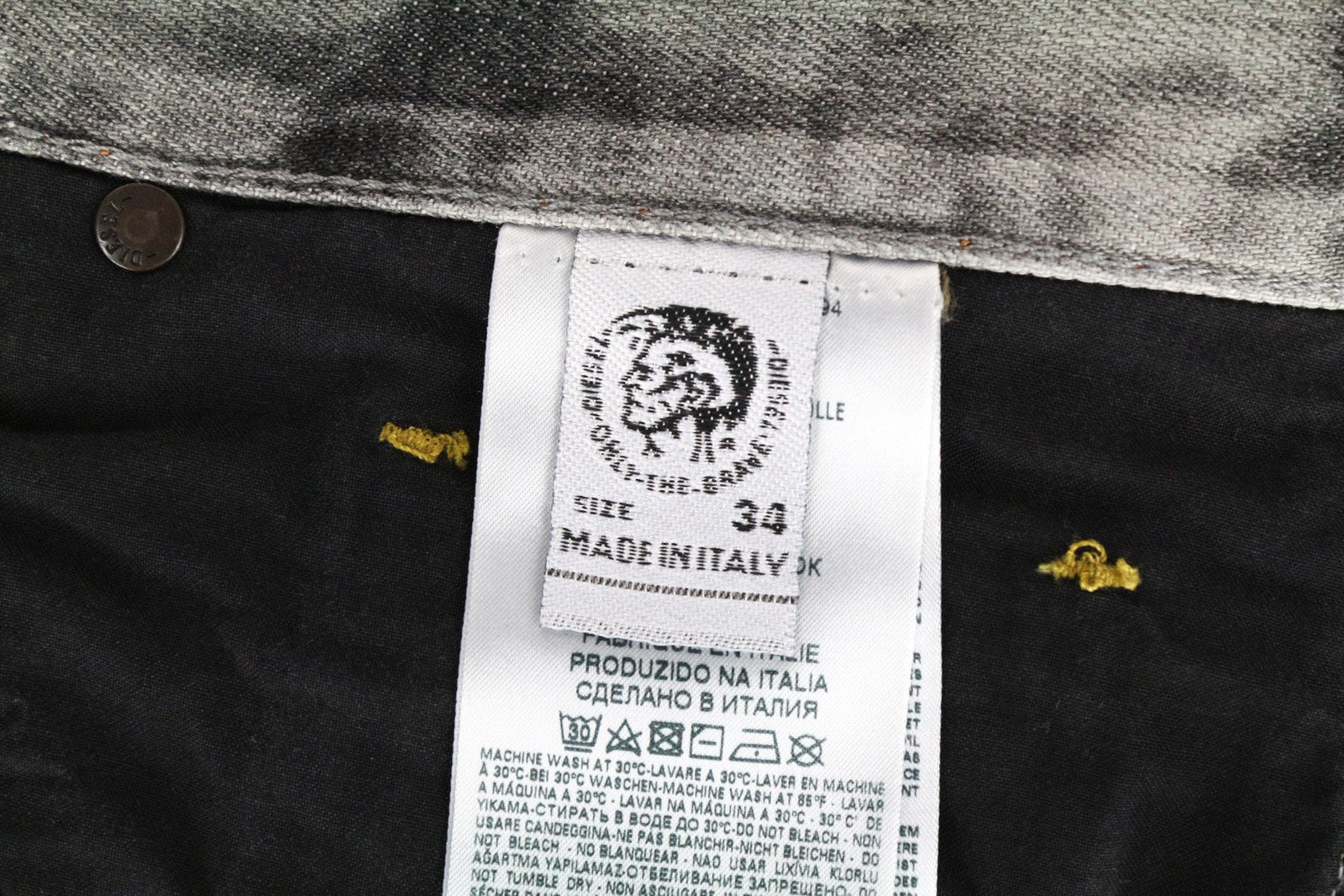 DIESEL Mharky 084WG Men's W34/L34 Grey Ripped Skinny Fit Pure Cotton Jeans