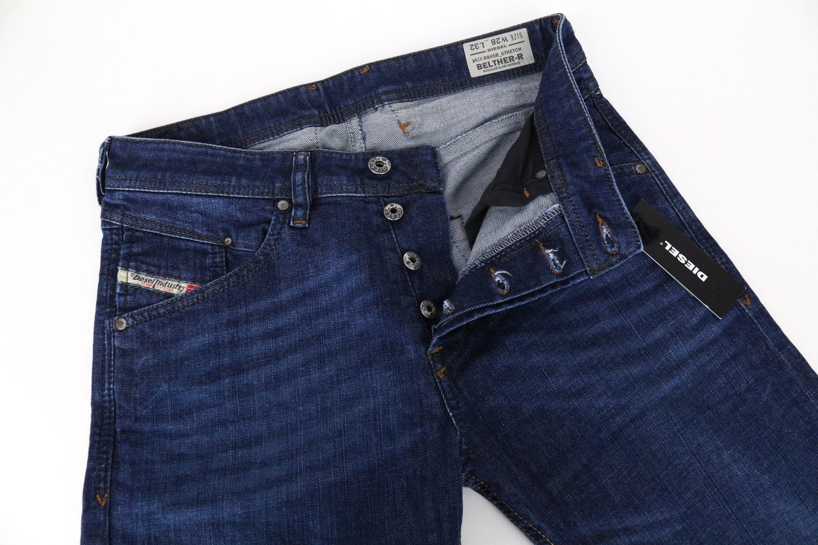 DIESEL Belther-R R845B Men's W28/L32 Tapered Blue Cotton Jeans Washed Look