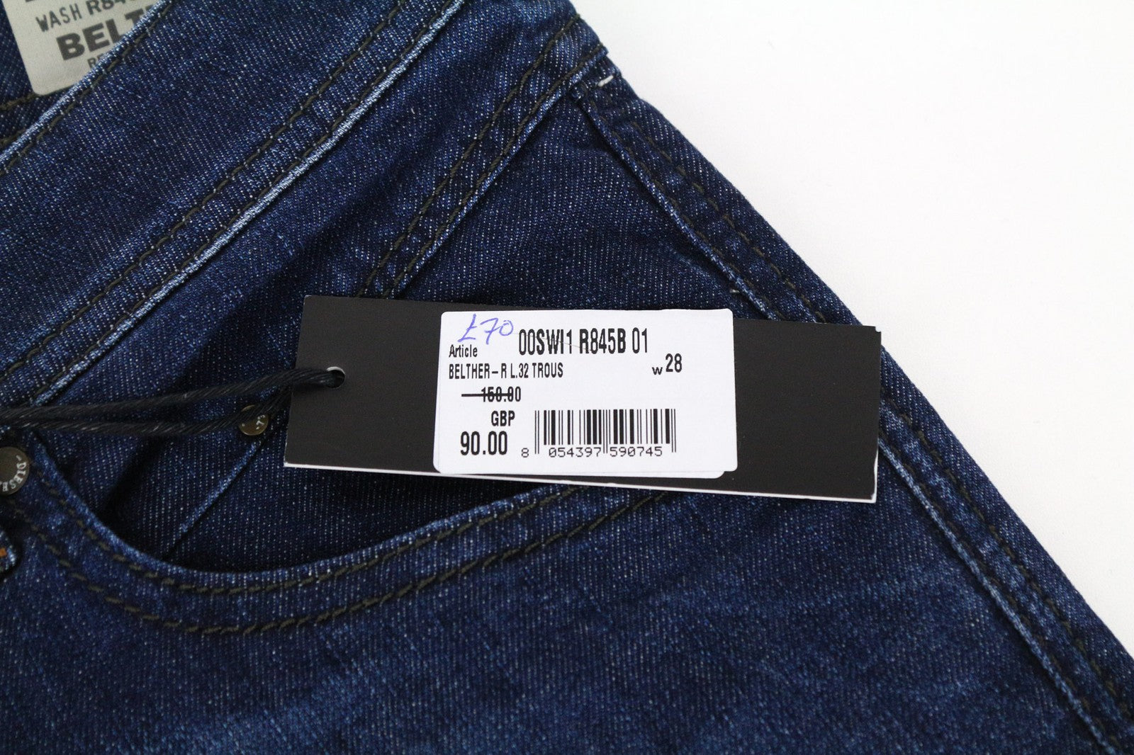 DIESEL Belther-R R845B Men's W28/L32 Tapered Blue Cotton Jeans Washed Look