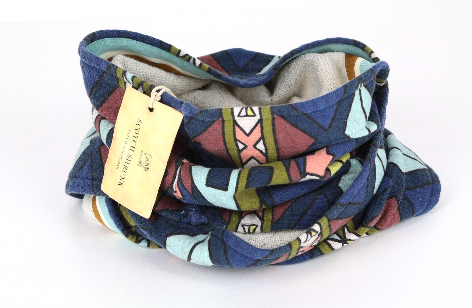 SCOTCH SHRUNK Boys' OS Blue Cotton Circular Patterned Scarf