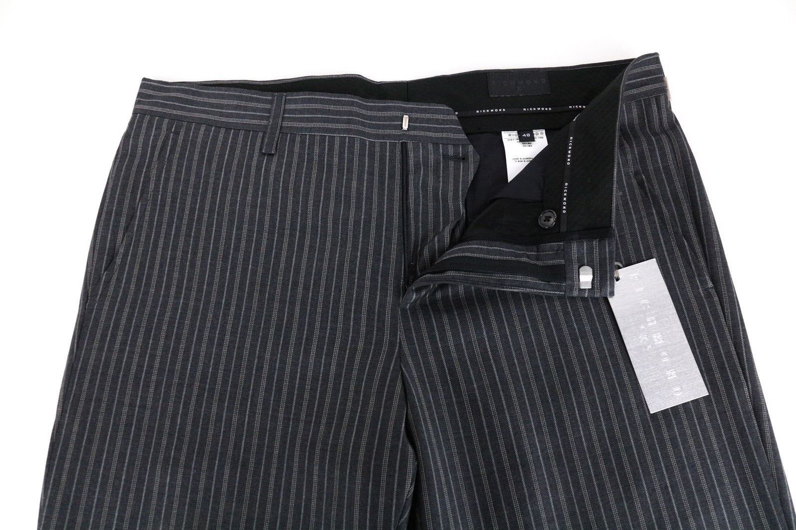 RICHMOND Men's 48 Grey Striped Wool Formal Trousers Dress Style