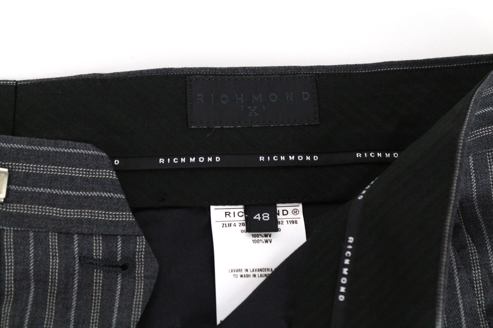 RICHMOND Men's 48 Grey Striped Wool Formal Trousers Dress Style