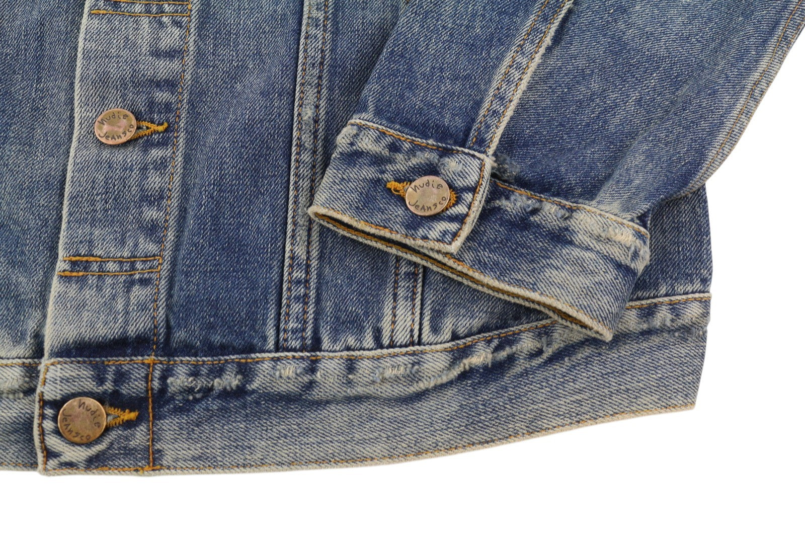 NUDIE JEANS Billy Men Jacket M Shimmering Indigo Button-Up Washed Distress Blue