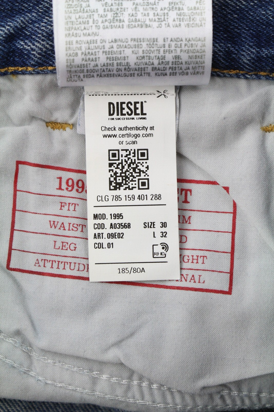 DIESEL 1995 09E02 Men Jeans W30/L32 Blue Distress Ripped Slim Straight RRP$375