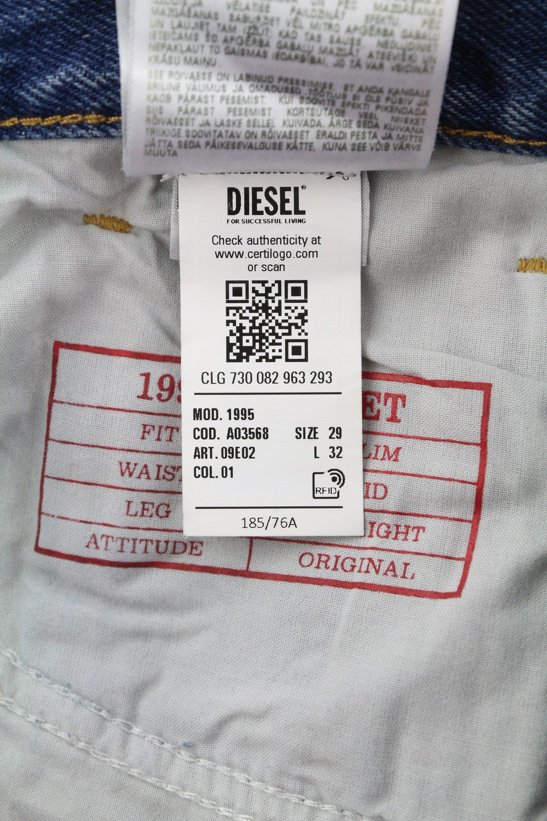 DIESEL 1995 09E02 Men Jeans W29/L32 Blue Distress Ripped Slim Straight RRP$375