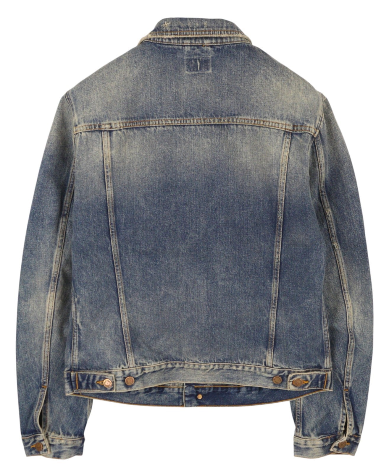 NUDIE JEANS Billy Men Jacket L Shimmering Indigo Button-Up Distress Faded Denim