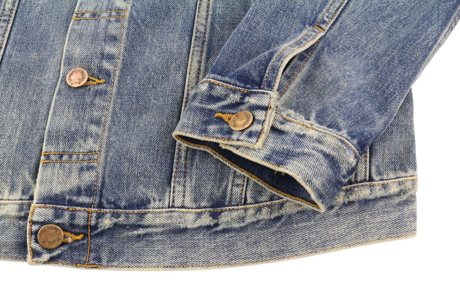 NUDIE JEANS Billy Men Jacket L Shimmering Indigo Button-Up Distress Faded Denim