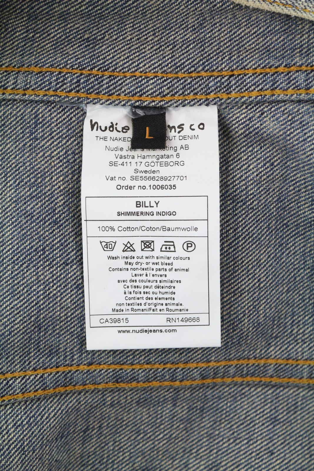 NUDIE JEANS Billy Men Jacket L Shimmering Indigo Button-Up Distress Faded Denim