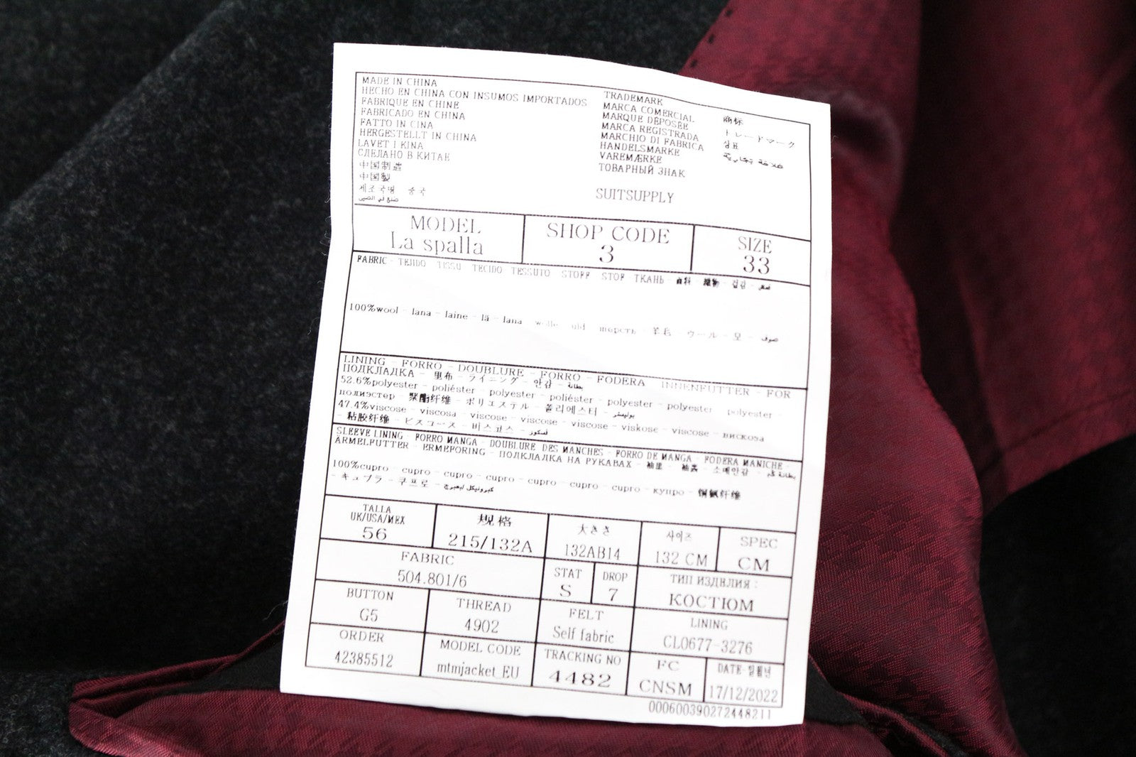 SUITSUPPLY La Spalla Men's Blazer UK56S Grey Pure Wool Classic Single Breasted