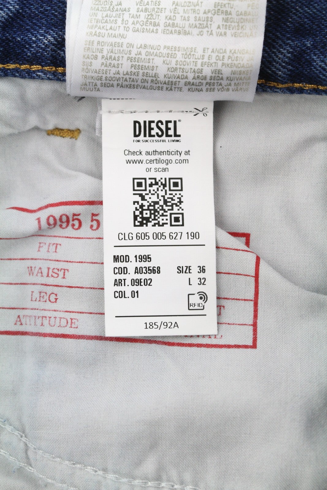 DIESEL 1995 09E02 Men Jeans W36/L32 Blue Distress Ripped Slim Fit RRP$375