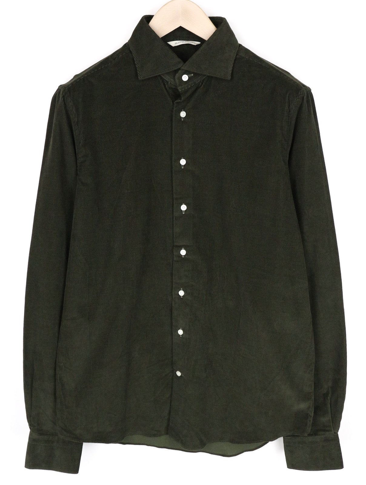 SUITSUPPLY Men's Shirt ~S Green Pure Cotton Corduroy Extra Slim Long Sleeve