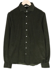 SUITSUPPLY Men's Shirt ~S Green Pure Cotton Corduroy Extra Slim Long Sleeve