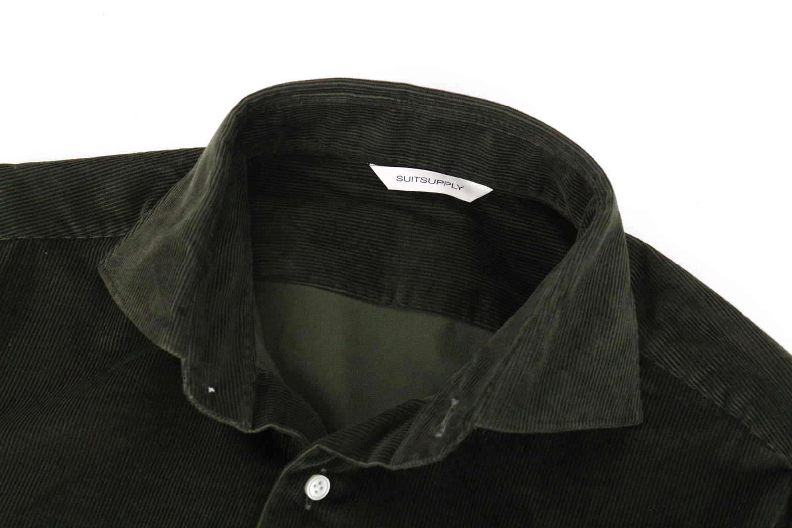 SUITSUPPLY Men's Shirt ~S Green Pure Cotton Corduroy Extra Slim Long Sleeve