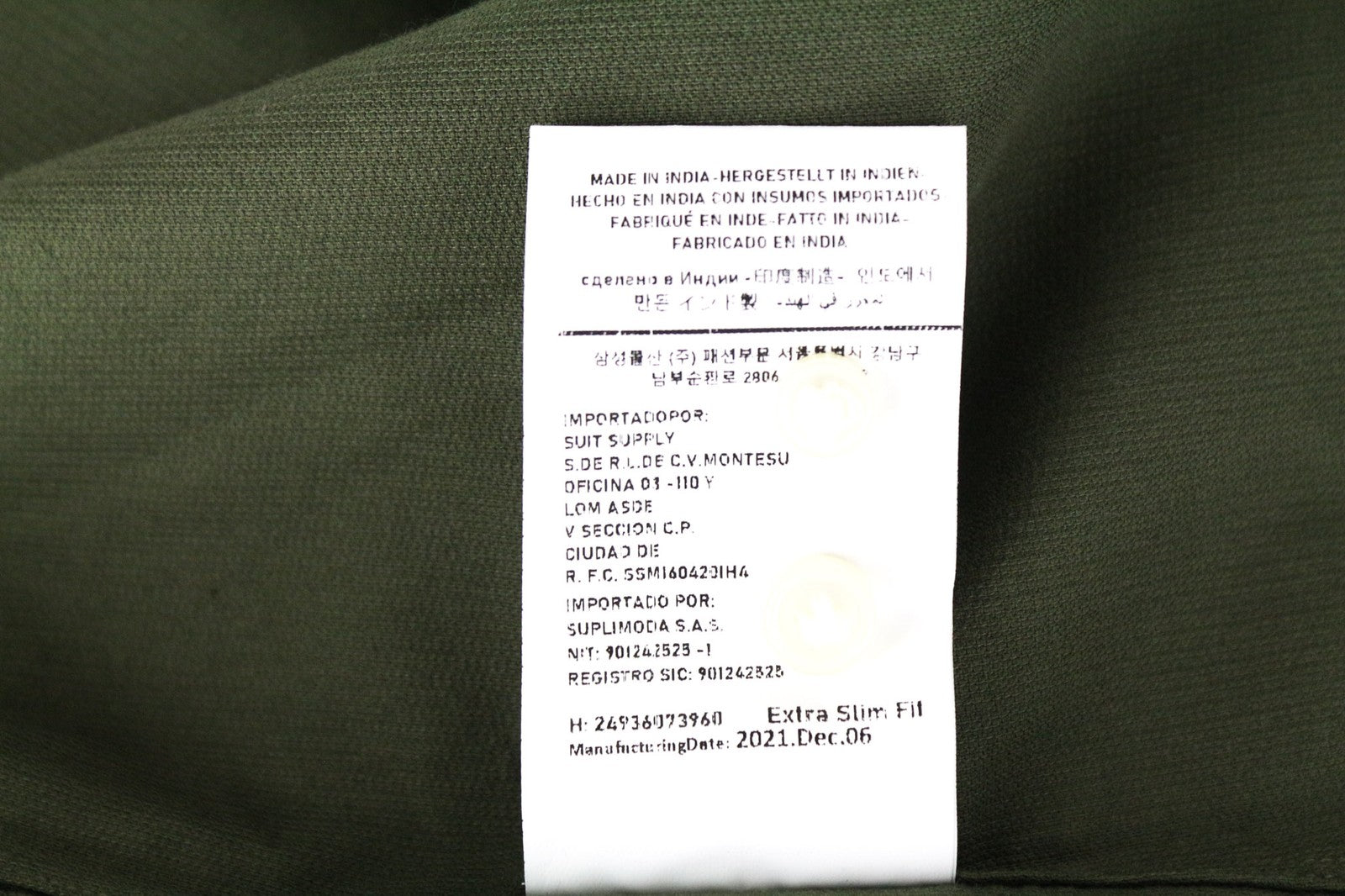 SUITSUPPLY Men's Shirt ~S Green Pure Cotton Corduroy Extra Slim Long Sleeve