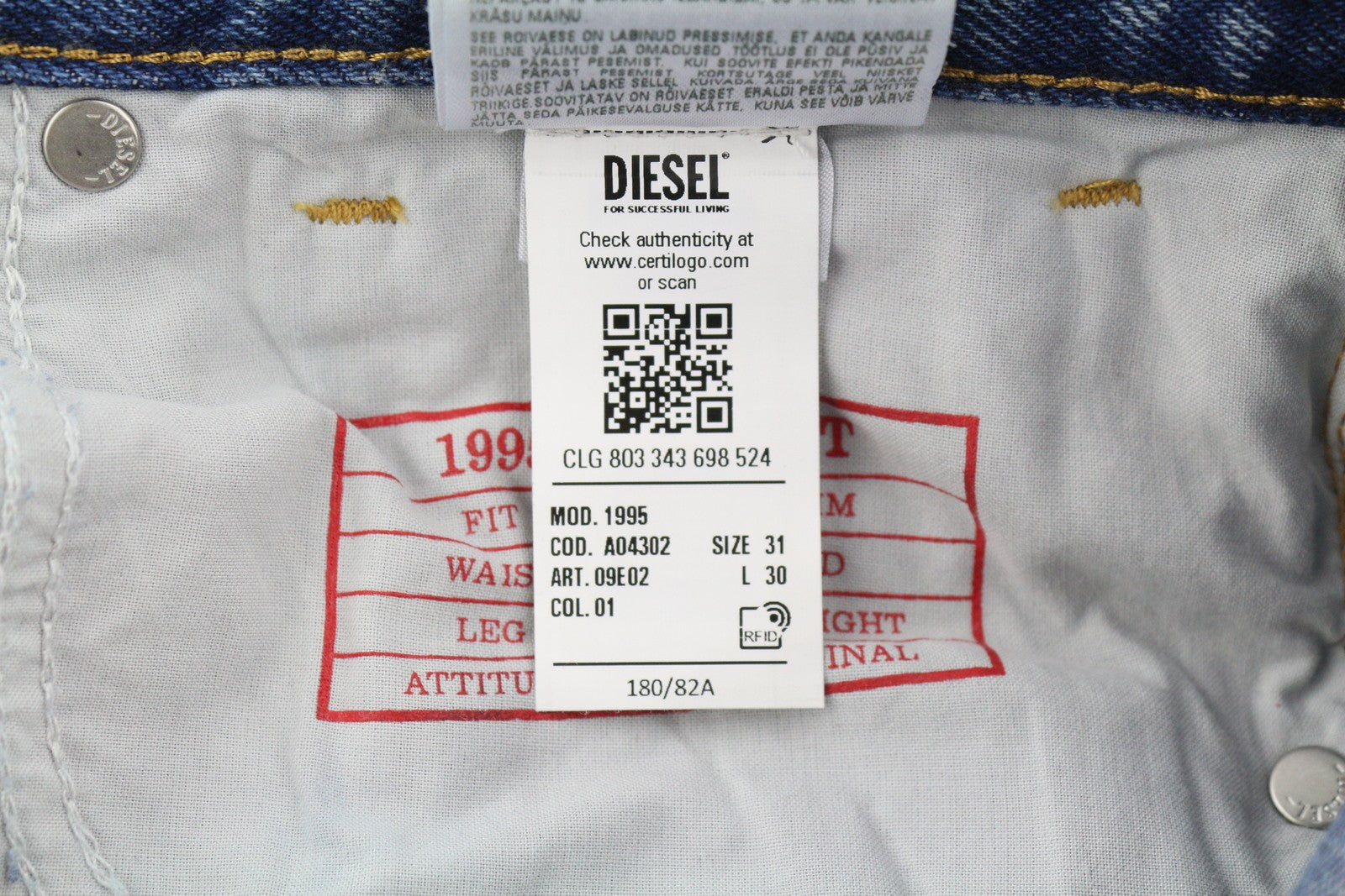 DIESEL 1995 09E02 Men Jeans W31/L30 Blue Distress Ripped Slim Straight RRP$375