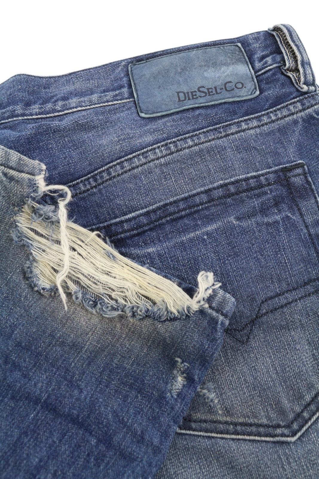 DIESEL Mharky 080AH Men Jeans W34 Blue Ripped Distress Ankle Length Regular