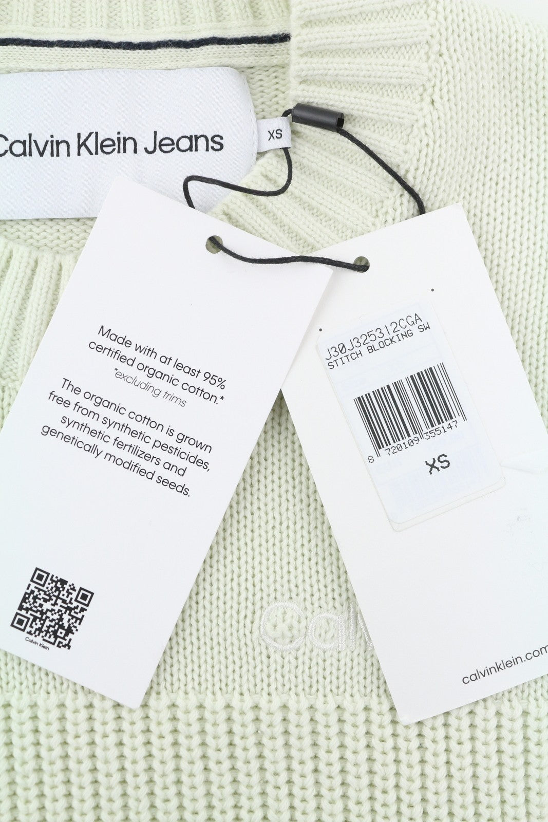 CALVIN KLEIN Stitch Blocking Men Jumper XS Off White Stripe Knit Crew Pullover