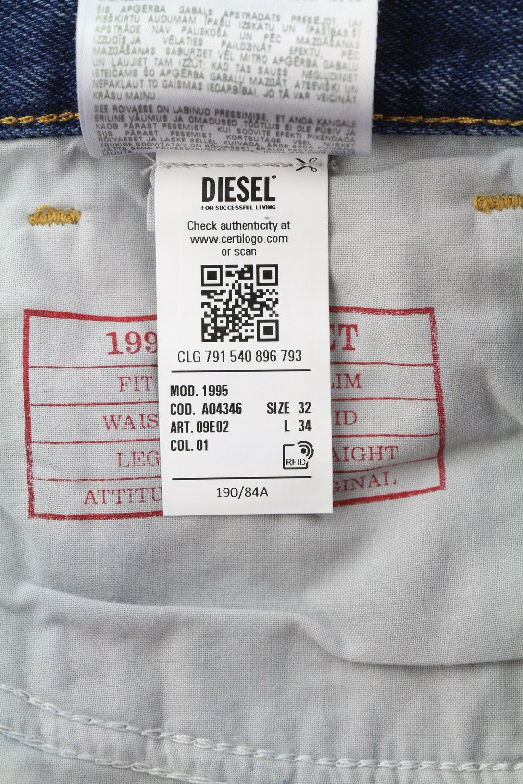 DIESEL 1995 09E02 Men Jeans W32/L34 Blue Distress Ripped Slim Straight RRP$375