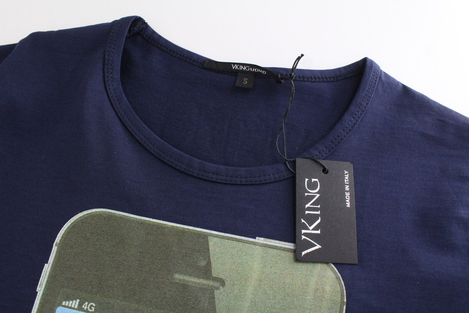 VKING Men's T-Shirt S Pure Cotton Jersey Blue Graphic Logo Round Neck Tee