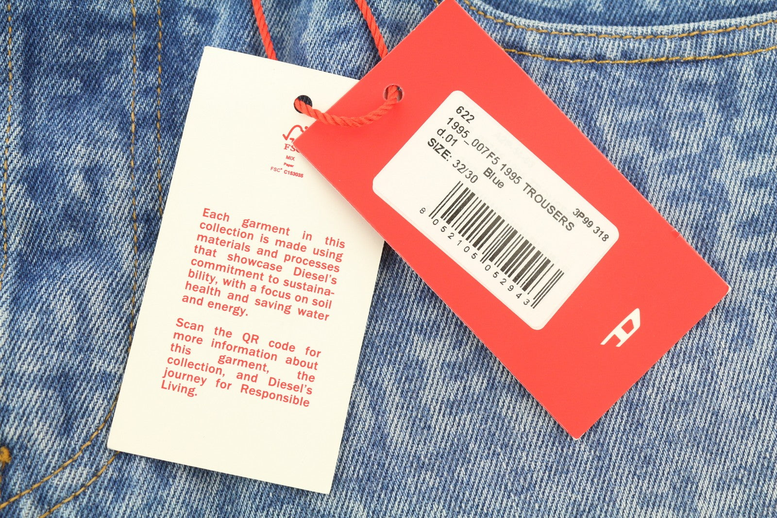 DIESEL 1995 007F5 Men Jeans W32/L30 Slim Fit Straight Leg Logo Print RRP€250