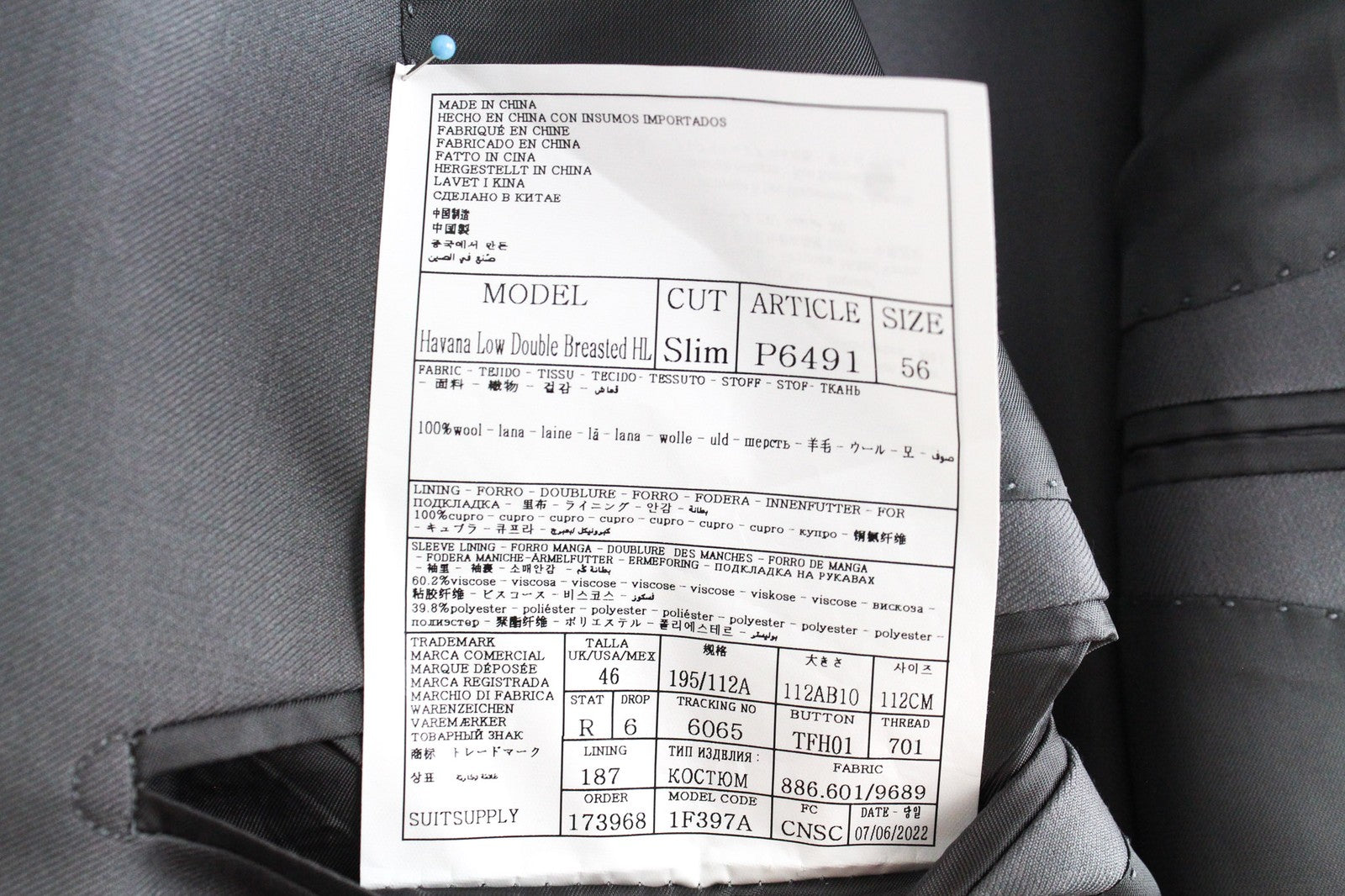 SUITSUPPLY Havana Men's Blazer UK46R Grey Wool S110 Double-Breasted Slim