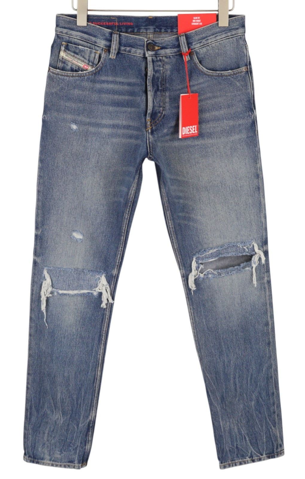 DIESEL 1995 09E02 Men Jeans W33/L30 Blue Distress Ripped Slim Straight RRP$375