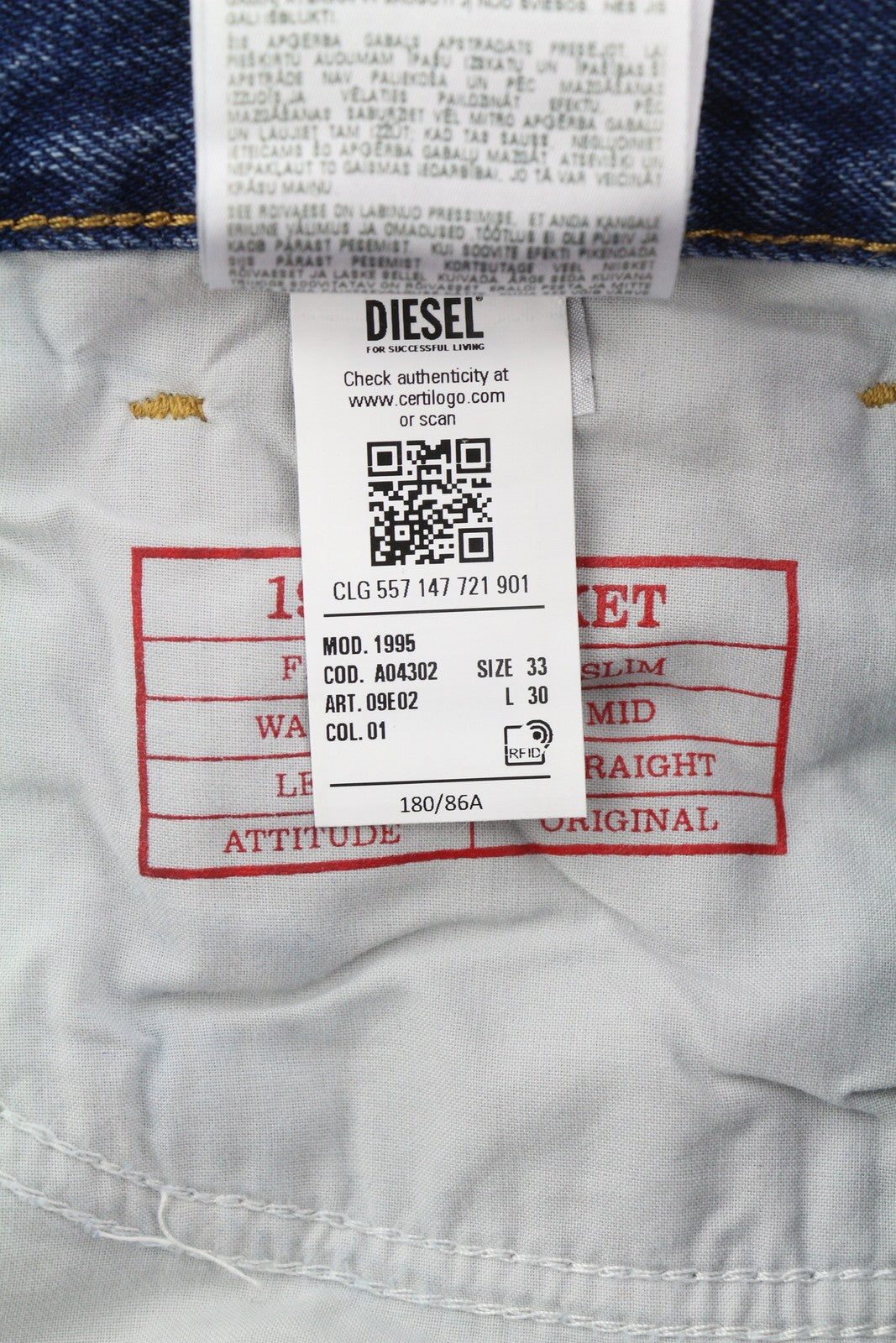 DIESEL 1995 09E02 Men Jeans W33/L30 Blue Distress Ripped Slim Straight RRP$375