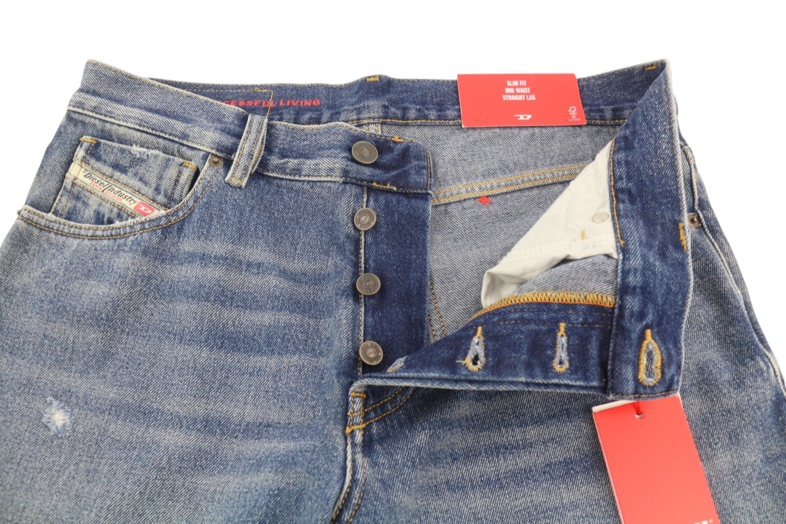 DIESEL 1995 09E02 Men Jeans W33/L30 Blue Distress Ripped Slim Straight RRP$375