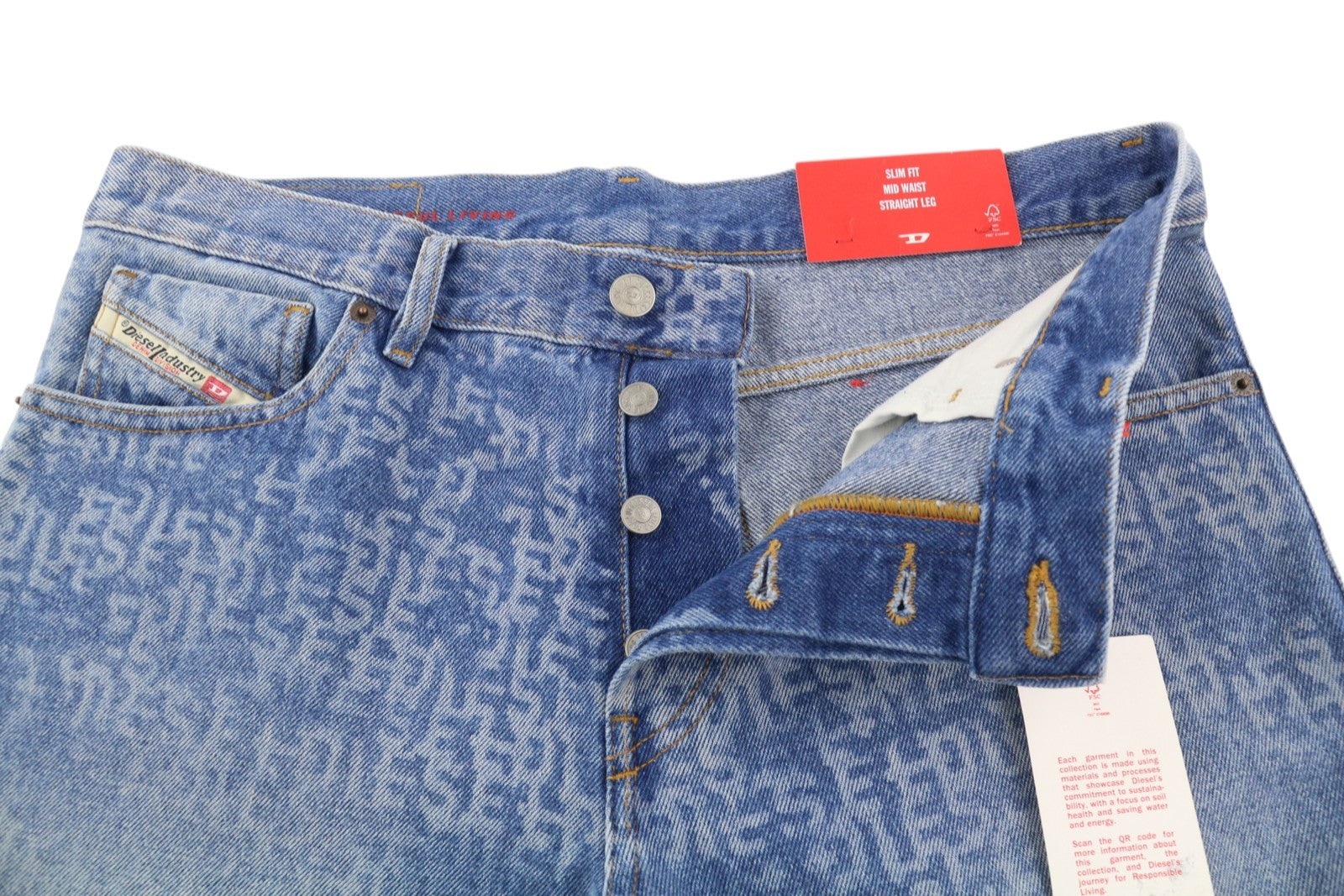 DIESEL 1995 007F5 Men Jeans W32/L32 Slim Straight Leg Patterned Zip RRP€250