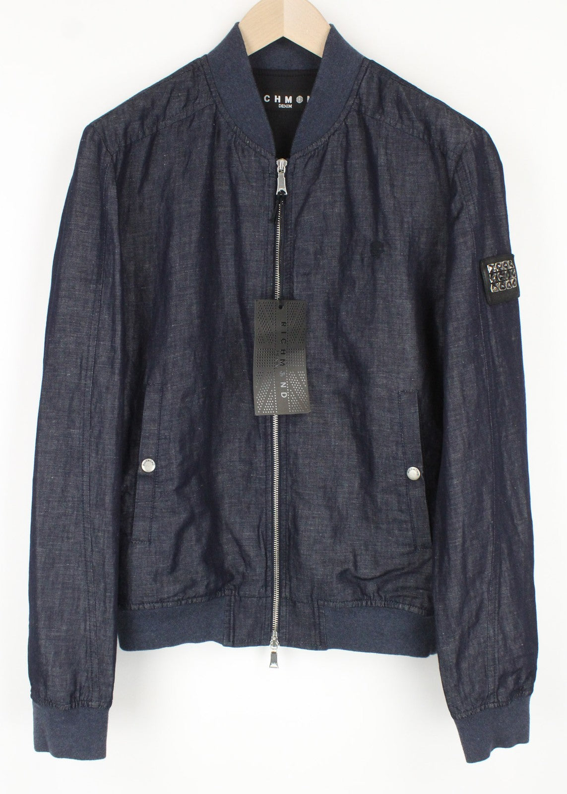 RICHMOND Men's Jacket IT48 Linen Cotton Blue Lightweight Melange Bomber