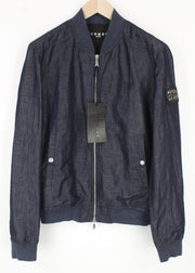 RICHMOND Men's Jacket IT48 Linen Cotton Blue Lightweight Melange Bomber