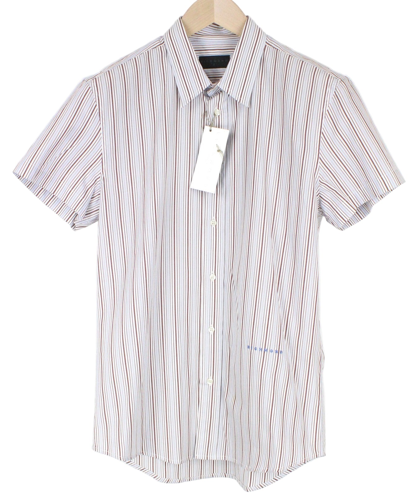 RICHMOND Men's Shirt IT48 Red Striped Melange Short Sleeve Poplin Button-Up