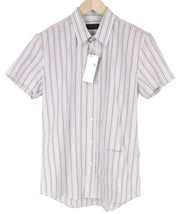 RICHMOND Men's Shirt IT48 Red Striped Melange Short Sleeve Poplin Button-Up