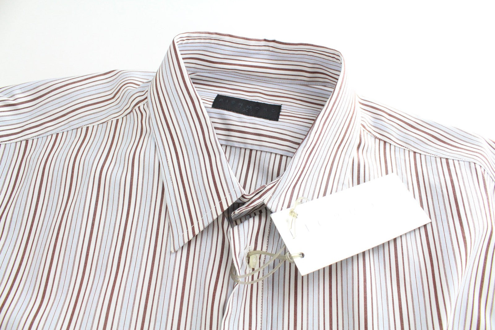 RICHMOND Men's Shirt IT48 Red Striped Melange Short Sleeve Poplin Button-Up