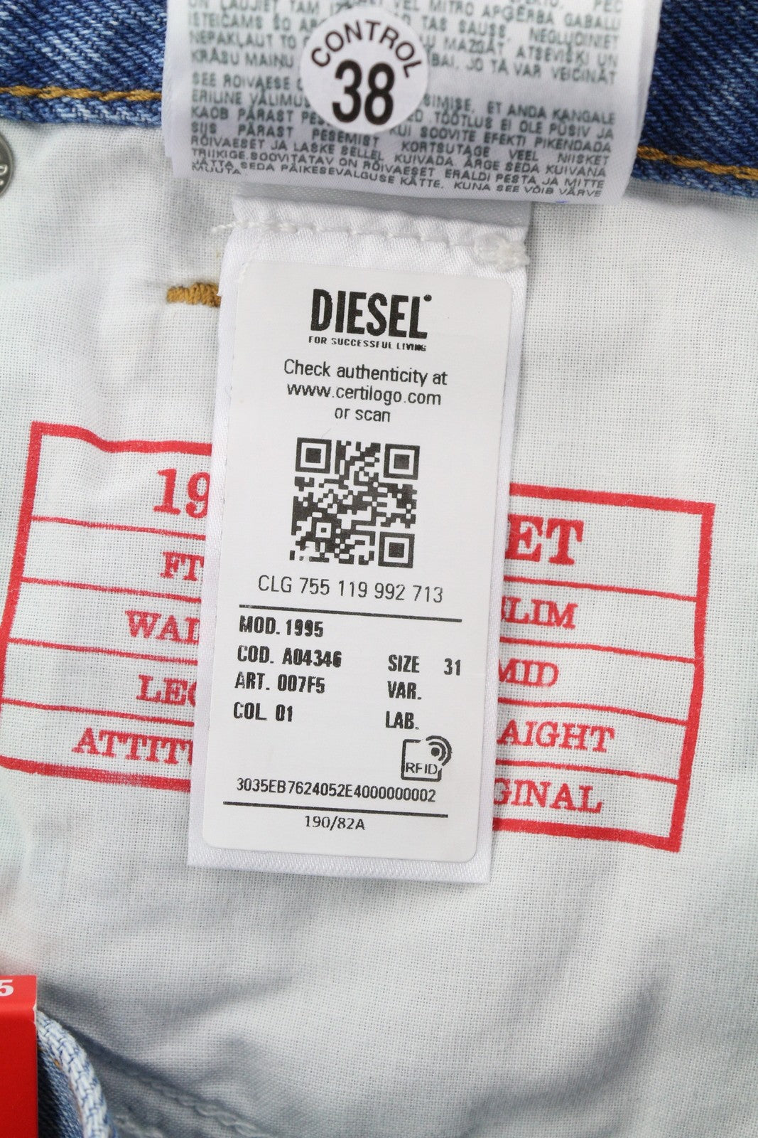 DIESEL 1995 007F5 Men Jeans W31/L34 Slim Fit Straight Leg Patterned RRP€250