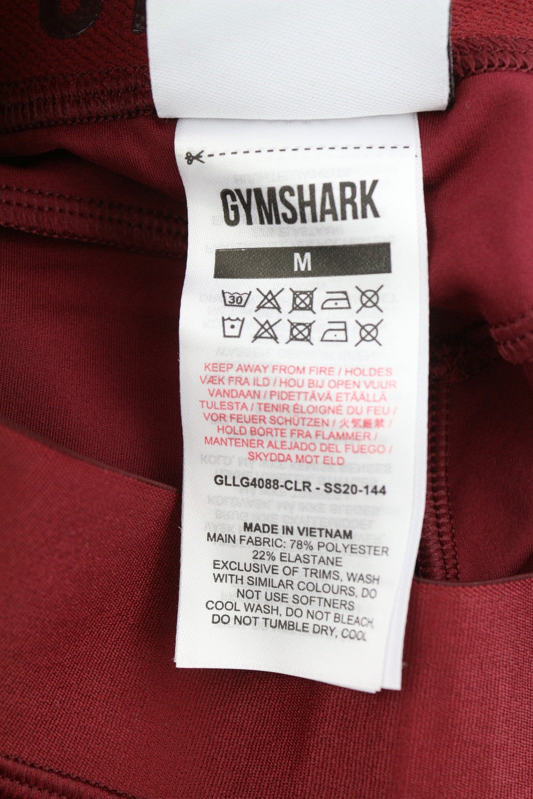 GYMSHARK Women Leggings M Burgundy Elastic Waist Stretch Fitted Sports Logo