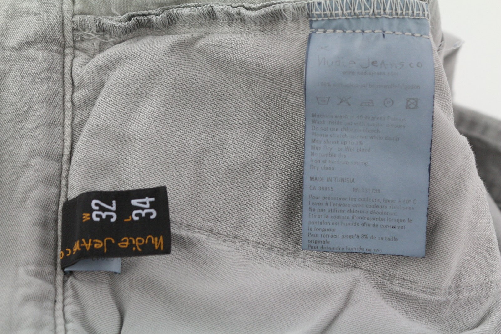 NUDIE JEANS Khaki Regular Men Trousers W32/L34 Gey Moon Dust Distress Chino