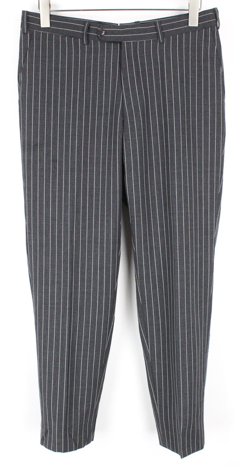 SUITSUPPLY Brescia Men's Trousers UK38R Grey Wool Flat-Front Slim Pinstripe