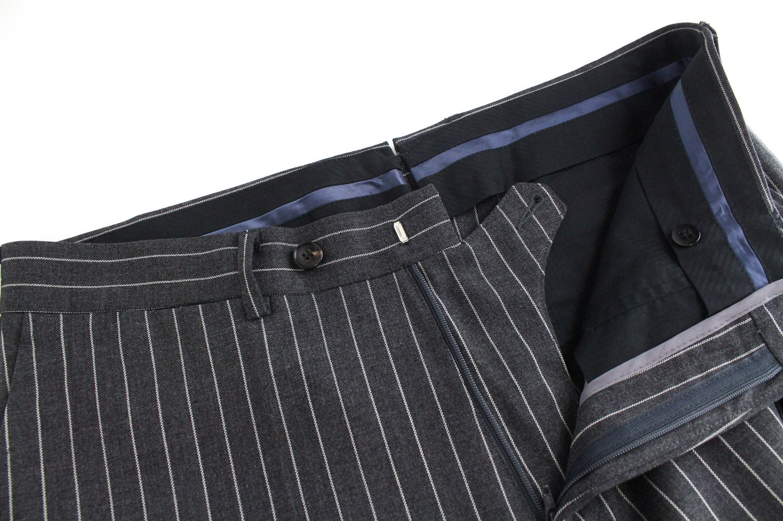 SUITSUPPLY Brescia Men's Trousers UK38R Grey Wool Flat-Front Slim Pinstripe